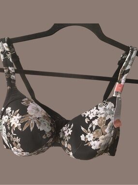 Cacique Black Floral Underwire Bra with Neutral Bloom